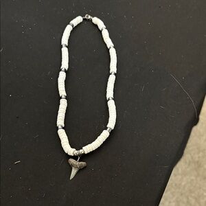 Chic White Beaded Necklace with Shark Tooth Pendant